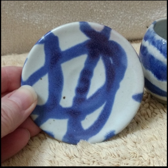 WHITEFISH POTTERY Miniature Vase & Plate Cobalt Blue Swirl Glaze 2007 Studio - Picture 3 of 8